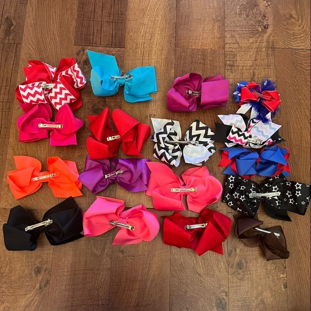 Hair bow bundle lot 17 total red pink blue purple black brown chevron